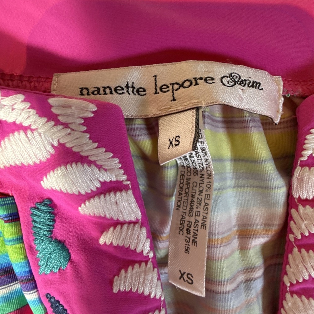 Nanette Lepore Swim Embroidered Tunic Cover Up Dress XS Multicolor Stripe 32" L - Picture 2 of 5